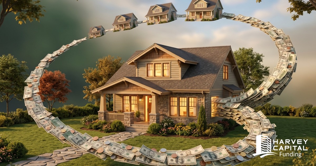 The BRRRR cycle illustrated -- capital recycling through a renovated home into a growing rental portfolio