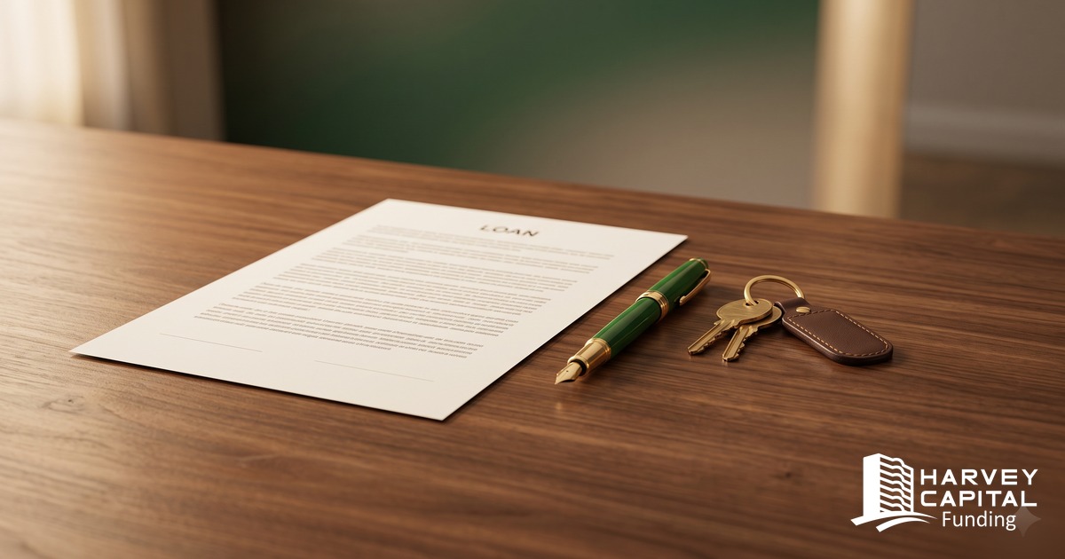 A one-page hard money loan term sheet on a desk